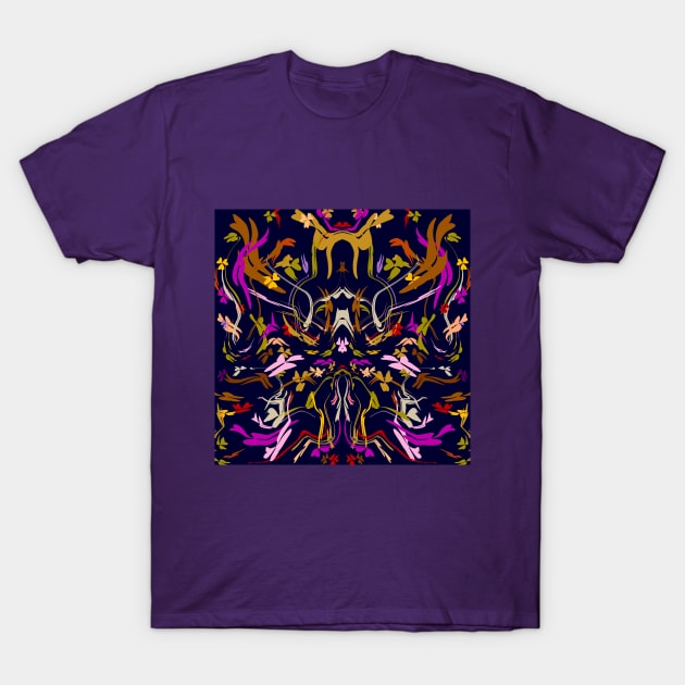 Festival of Colorful Clovers on Indigo T-Shirt by mavicfe